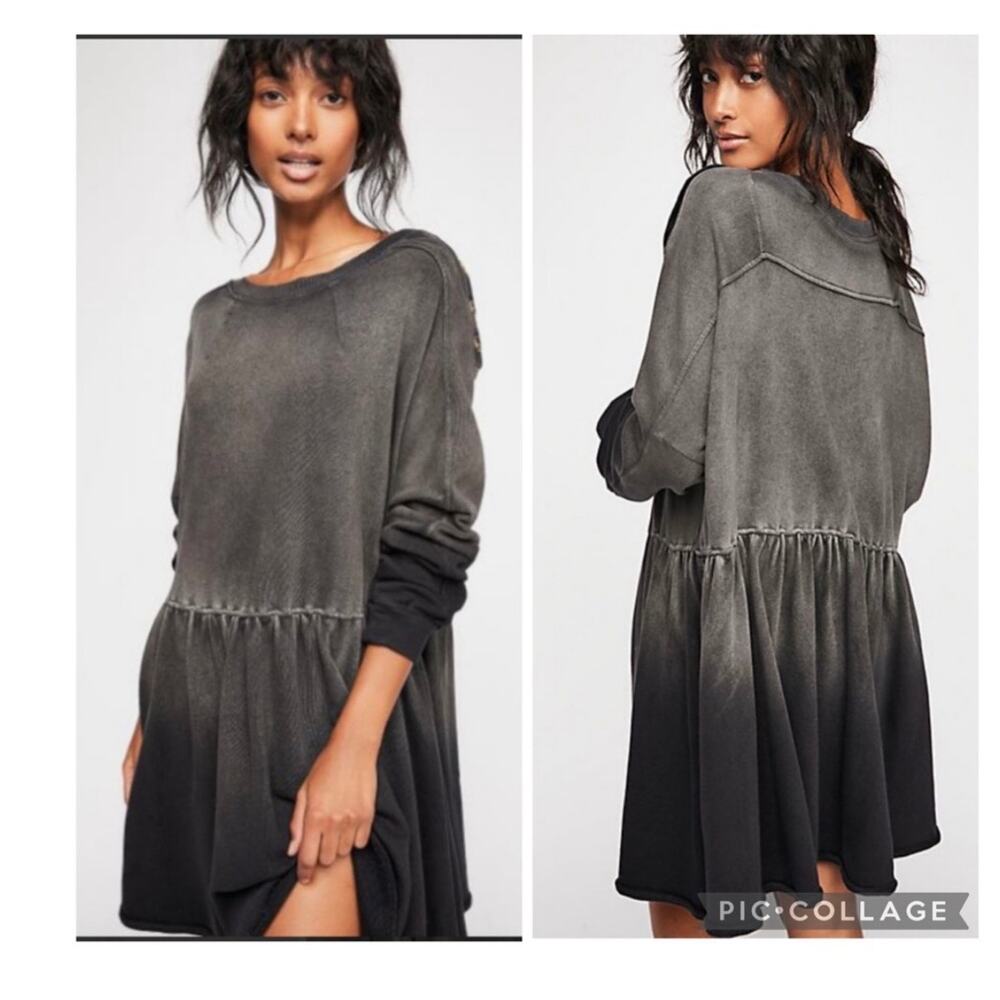 Free People Marlena Grey Ombre Sweater Oversize Long Sleeve Dress SIze Medium - Picture 2 of 7